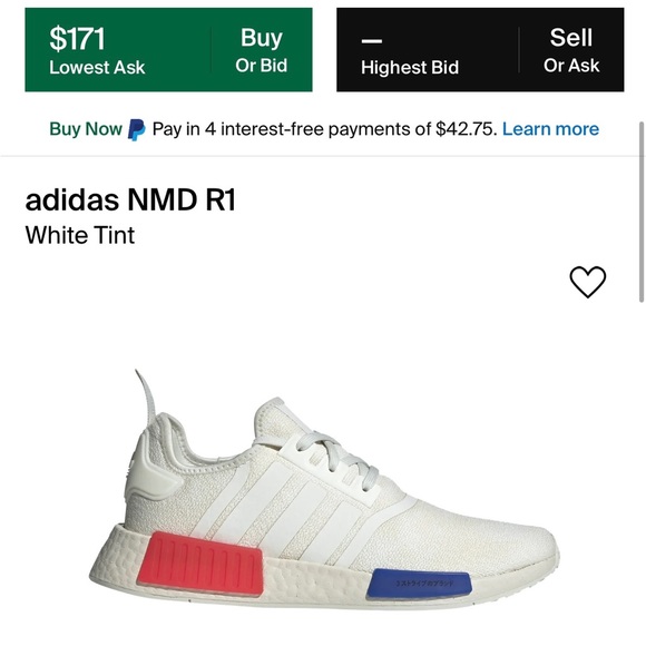 NIB men’s Size 8 (Euro Size 41.5) Adidas NMD R1 Sneakers In White/Tint/Red/Blue - Picture 3 of 16